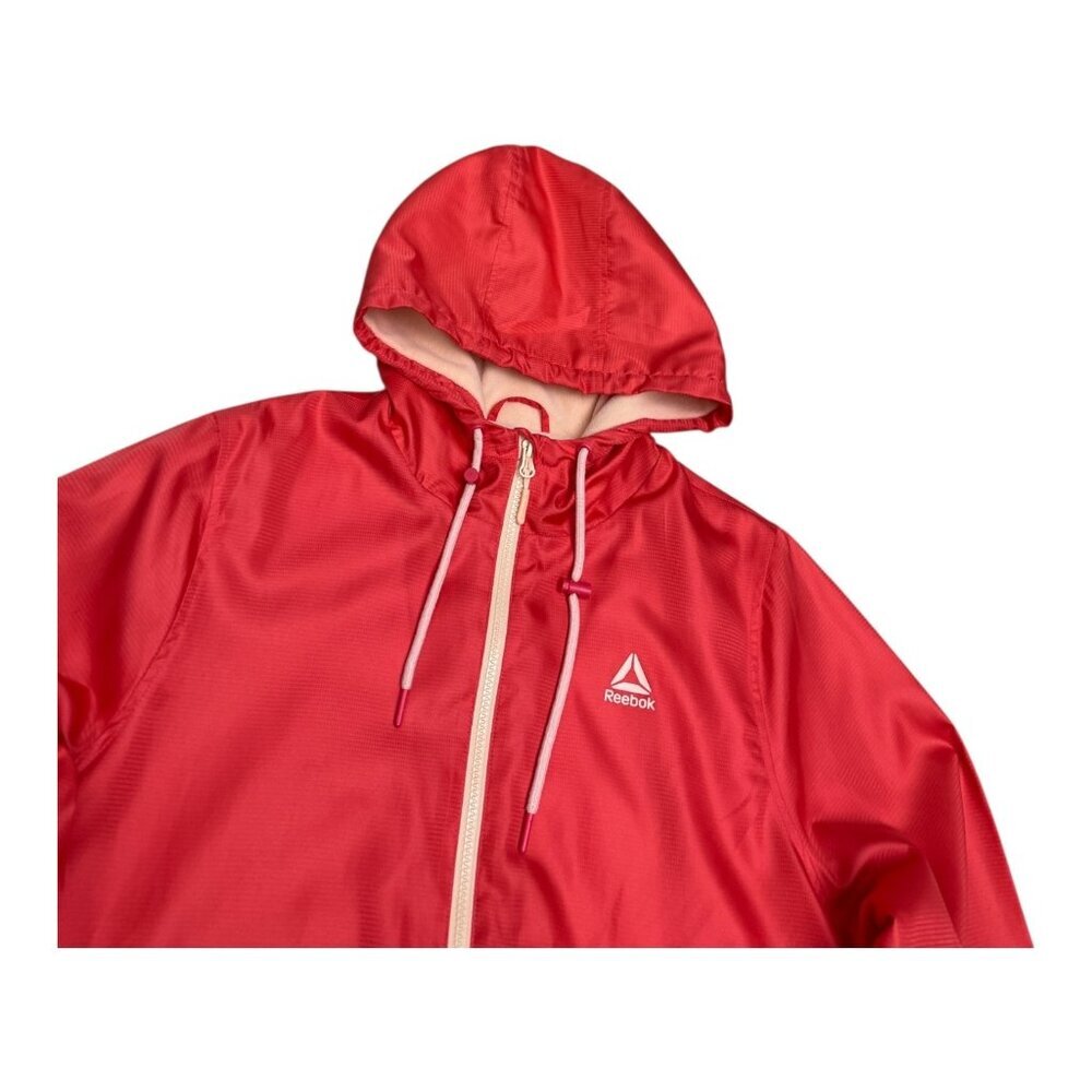 REEBOK Light Activewear Peach Hooded Windbreaker Fleece Jacket Womens Large - Picture 5 of 8